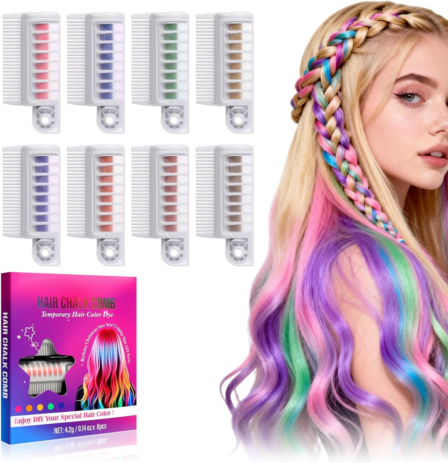 Msdada 8 color hair chalk comb set front packaging