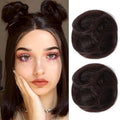 REECHO Space Bun Hair Pieces front view showing two wavy black brown mini claw clip extensions.