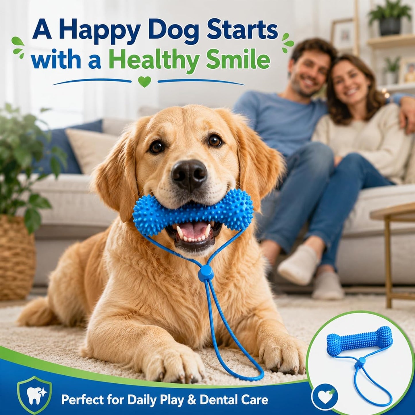 Adjustable safety strap assembly on the generic pet oral care tool for medium and large dogs.