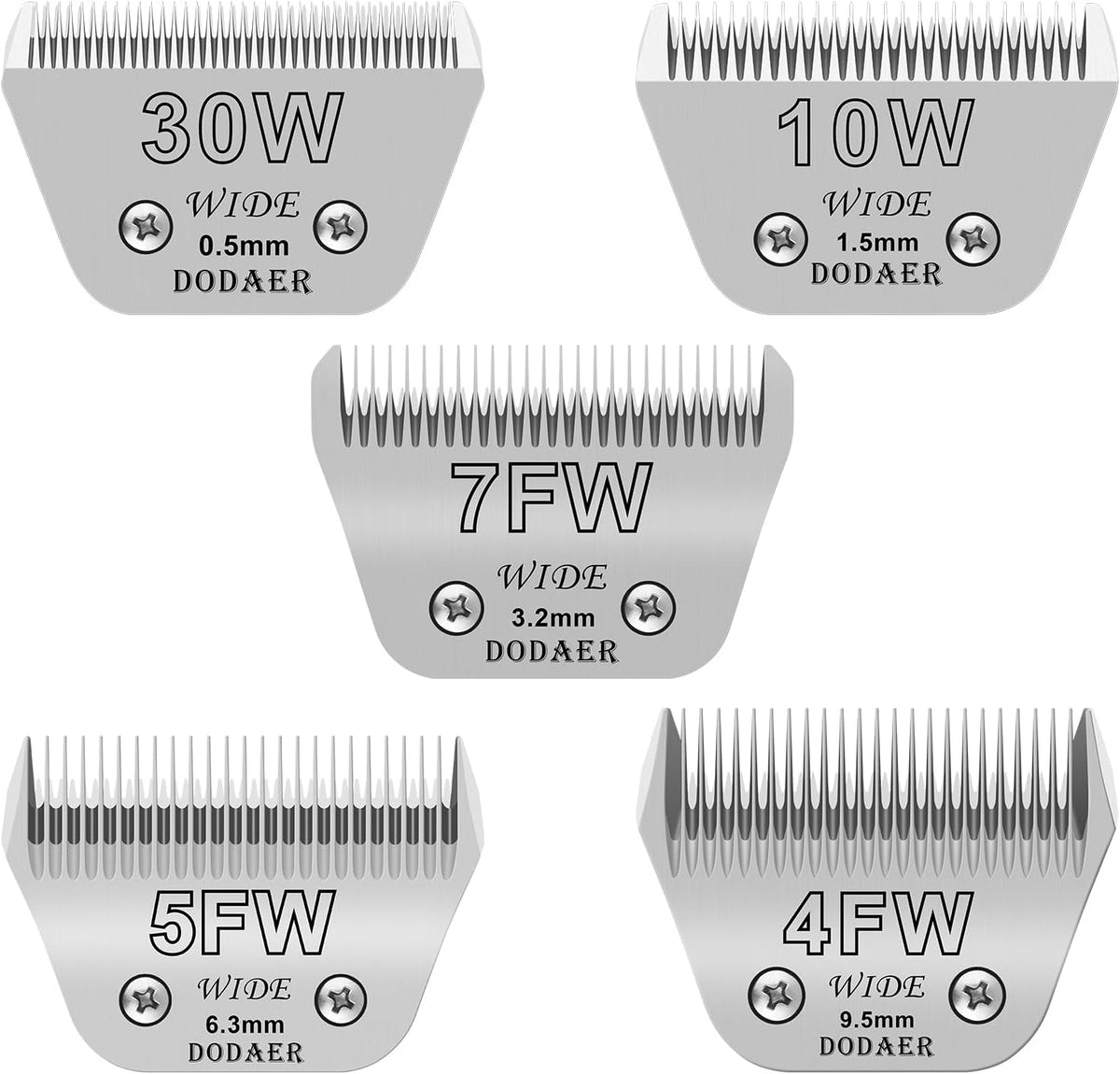 Size 40/10/7F/5F/4F Detachable Pet Dog Grooming Clipper Ceramic Blades Set,Compatible with Andis,Oster A5,Wahl KM10 Series Clippers,Cut Length 1/100"(0.25mm) to 3/8"(9.5mm),5 Pack - Image 11