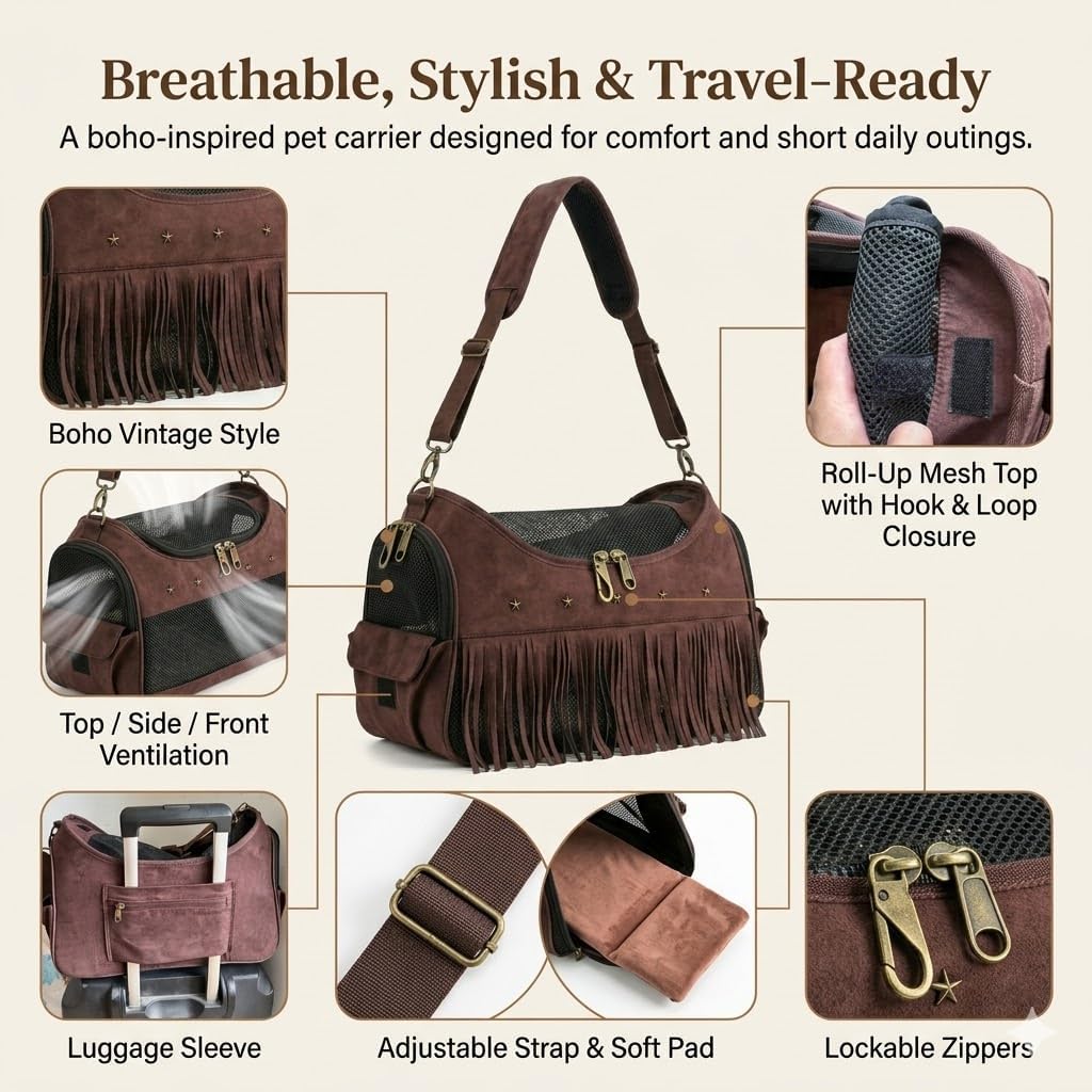 PetAmi soft-sided pet travel tote carried on shoulder