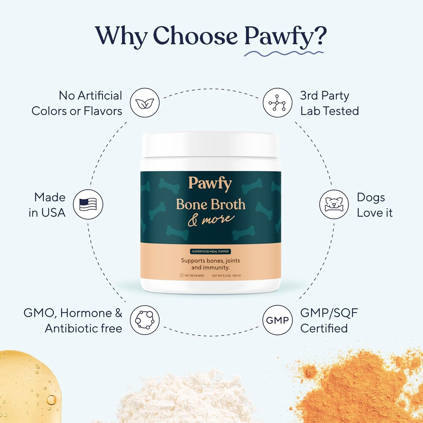 Pawfy unsalted bone meal broth for picky eater dogs close up view