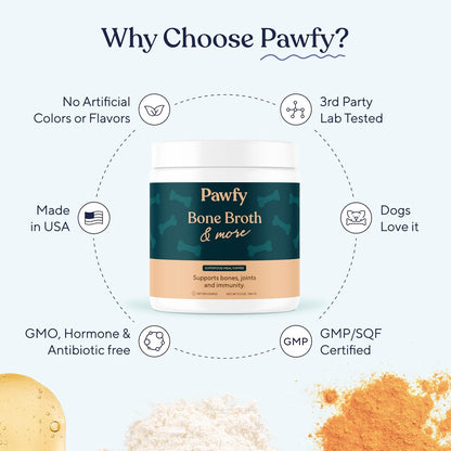 Pawfy unsalted bone meal broth for picky eater dogs close up view
