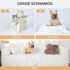 Luciphia small dot pattern dog throw blanket spread out flat on a beige sofa