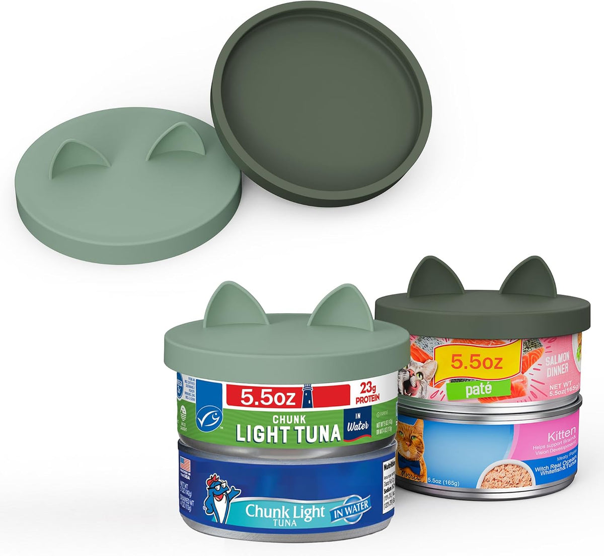 OHMO 2 Pack Pet Food Can Lids, (12.5-14oz) BPA Free Silicone Covers for Cat and Dog Food Cans, Camo&Light Green - Image 9