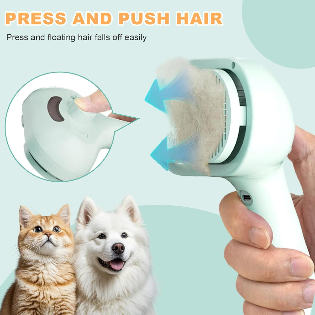 User holding Petayouj steam brush for dog grooming