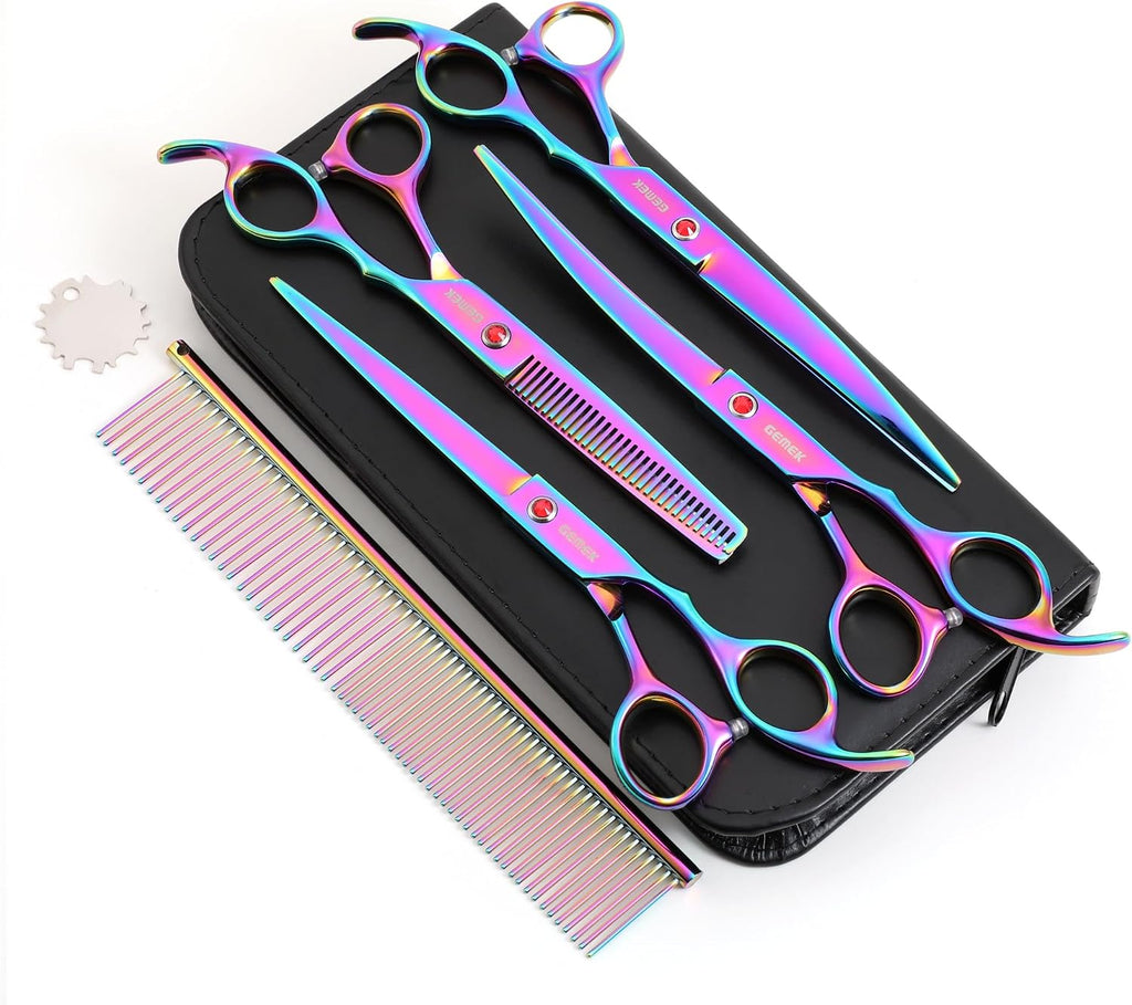 Dog Grooming Scissors with Safety Round Tips Stainless Steel Professional Dog Grooming Kit - Thinning, Curved Scissors and Comb for Cat Pet (Pink 4 in 1) - Image 12