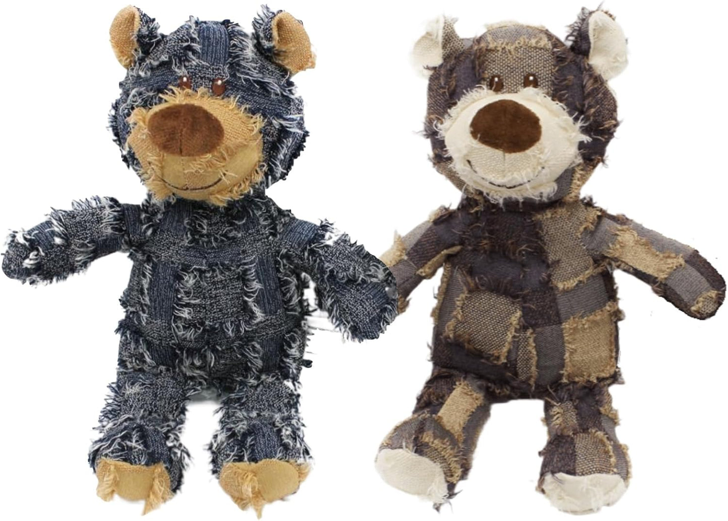 MAXBECK denim plush bear dog toy interactive pet companion product dimensions view