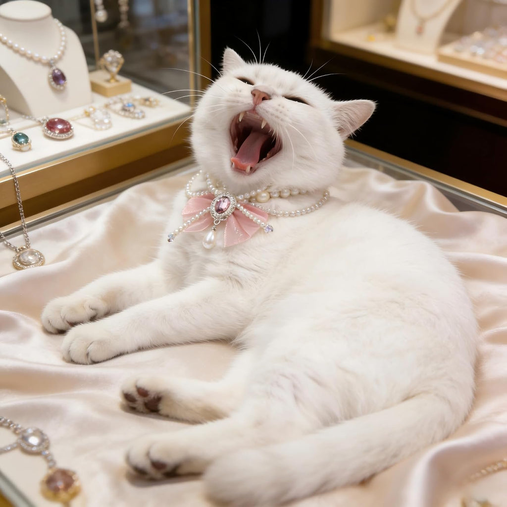 Lightweight faux pearl pet necklace with adjustable metal alloy secure clasp closure.