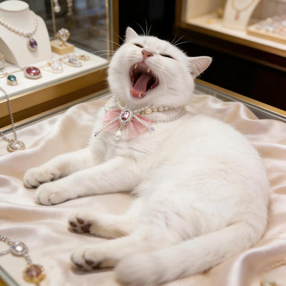 Lightweight faux pearl pet necklace with adjustable metal alloy secure clasp closure.