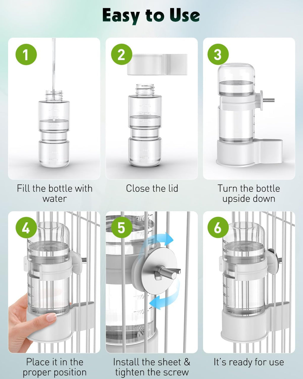 Pawfly automatic bird water feeder mounted on wire cage