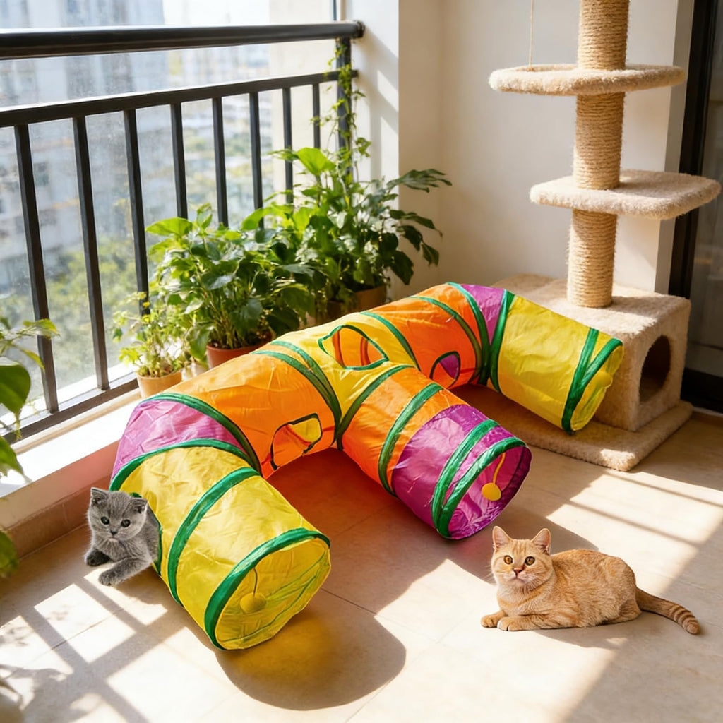 3 Way Collapsible Cat Tunnels with Interactive Ball, E Shape Folded Pet Tube Toy for Indoor Cats, Puppy, Kitty, Kitten, Rabbit - Image 9