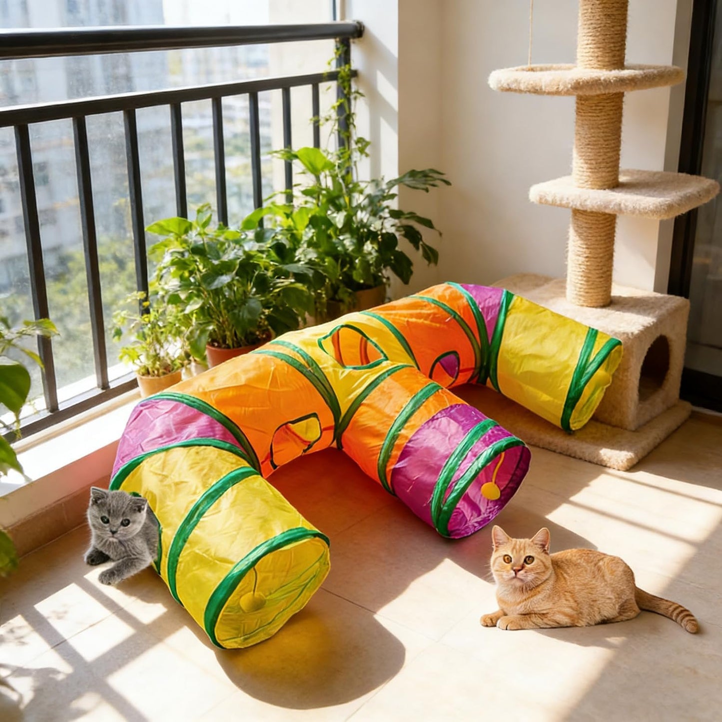 3 Way Collapsible Cat Tunnels with Interactive Ball, E Shape Folded Pet Tube Toy for Indoor Cats, Puppy, Kitty, Kitten, Rabbit - Image 9