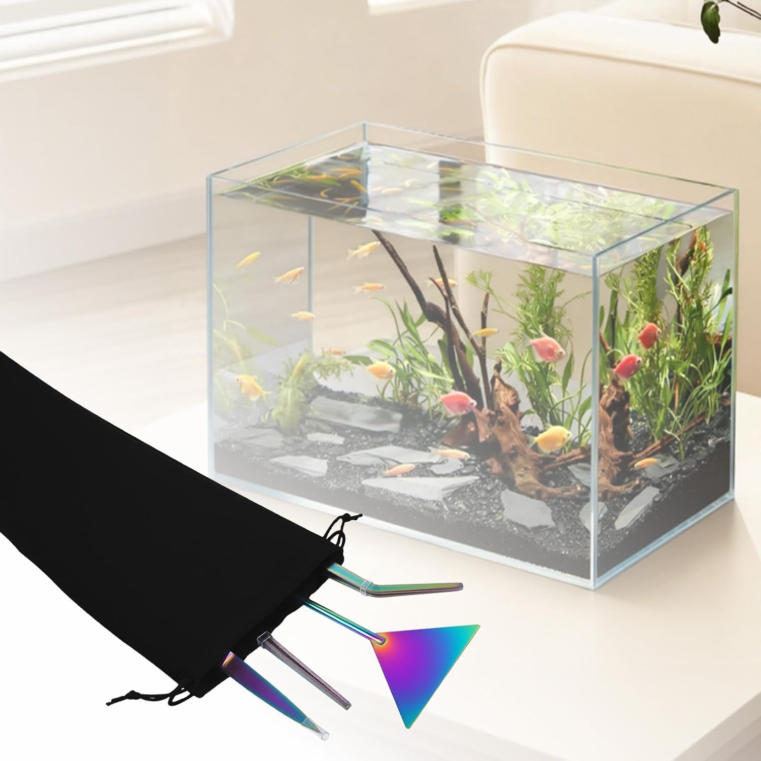 Complete Funnytek 15 inch premium aquarium tool set inside its protective packaging
