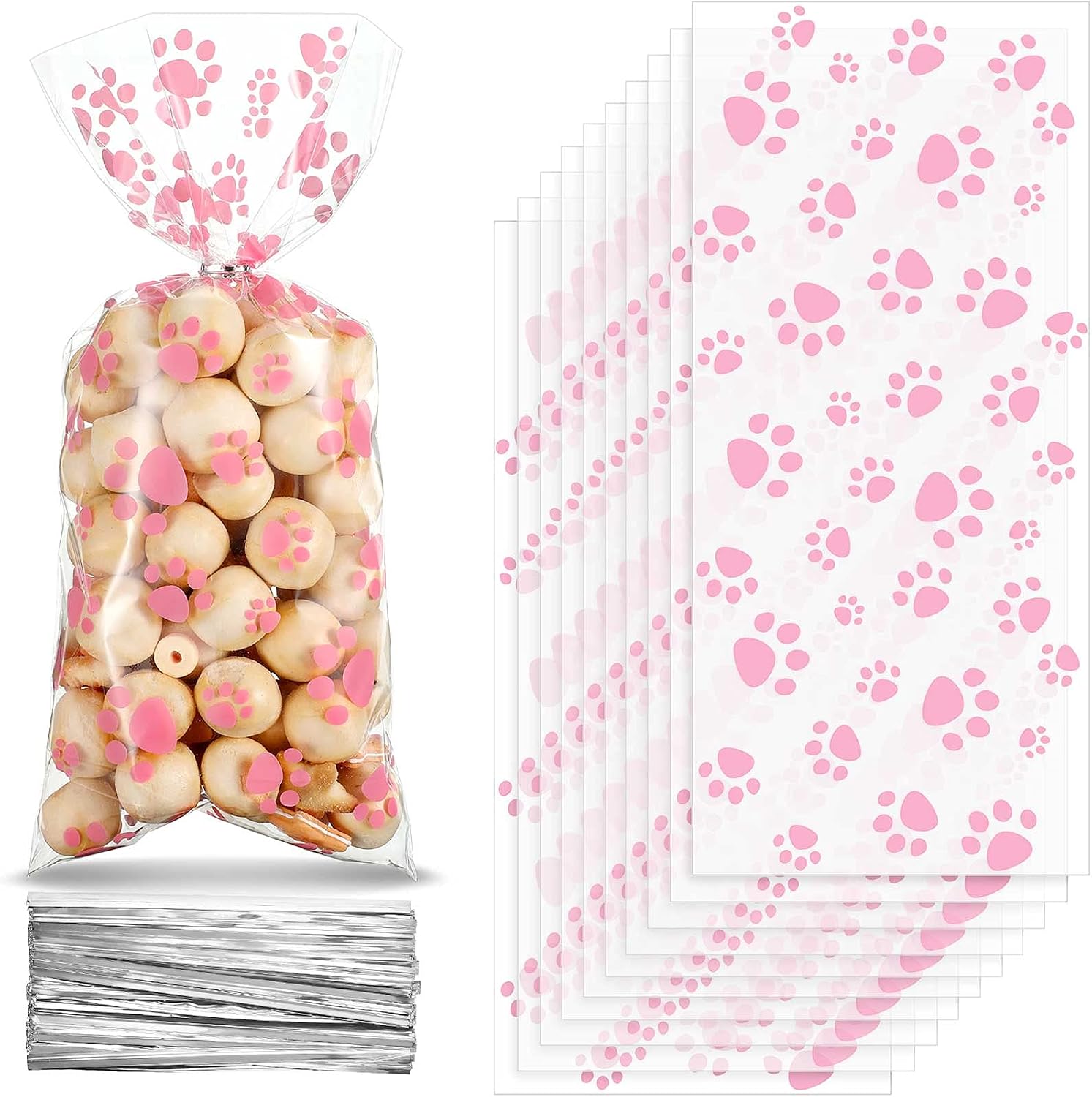 Blulu 100 Pieces Dog Treat Bags Puppy Party Favor Pet Paw Cone Cellophane Bags Candy Heat SealableDog Paw Gift with 100 Pieces Silver Twist Ties for Pet Cat Treat Party Favor(Black) - Image 12