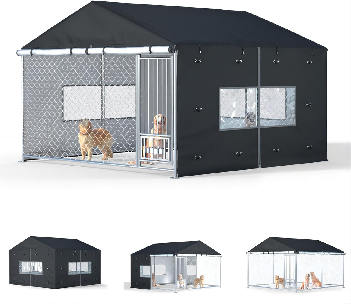 Outdoor Dog Kennel Cover,Full Coverage for 8.1'Dx4.1'Wx6'H Cages,600d Heavy Duty Waterproof Large Kennel Covers,(Cover Only) Gray - Image 9