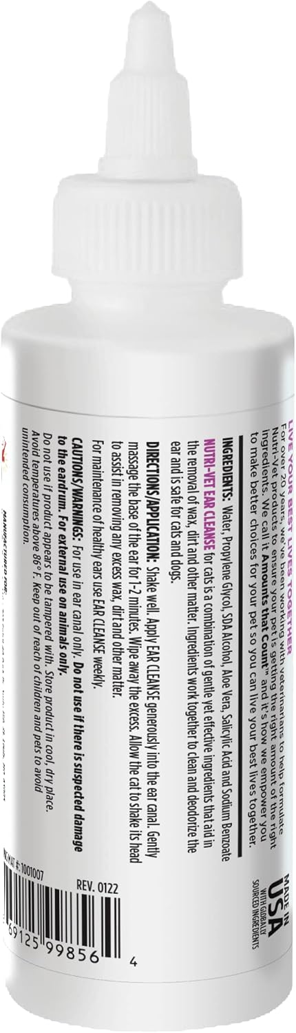 Nutri-Vet Ear Cleanser for Cats - Cleans and Deodorizes with Gentle Ingredients - Itch & Infection Relief - 4 Ounces - Image 9