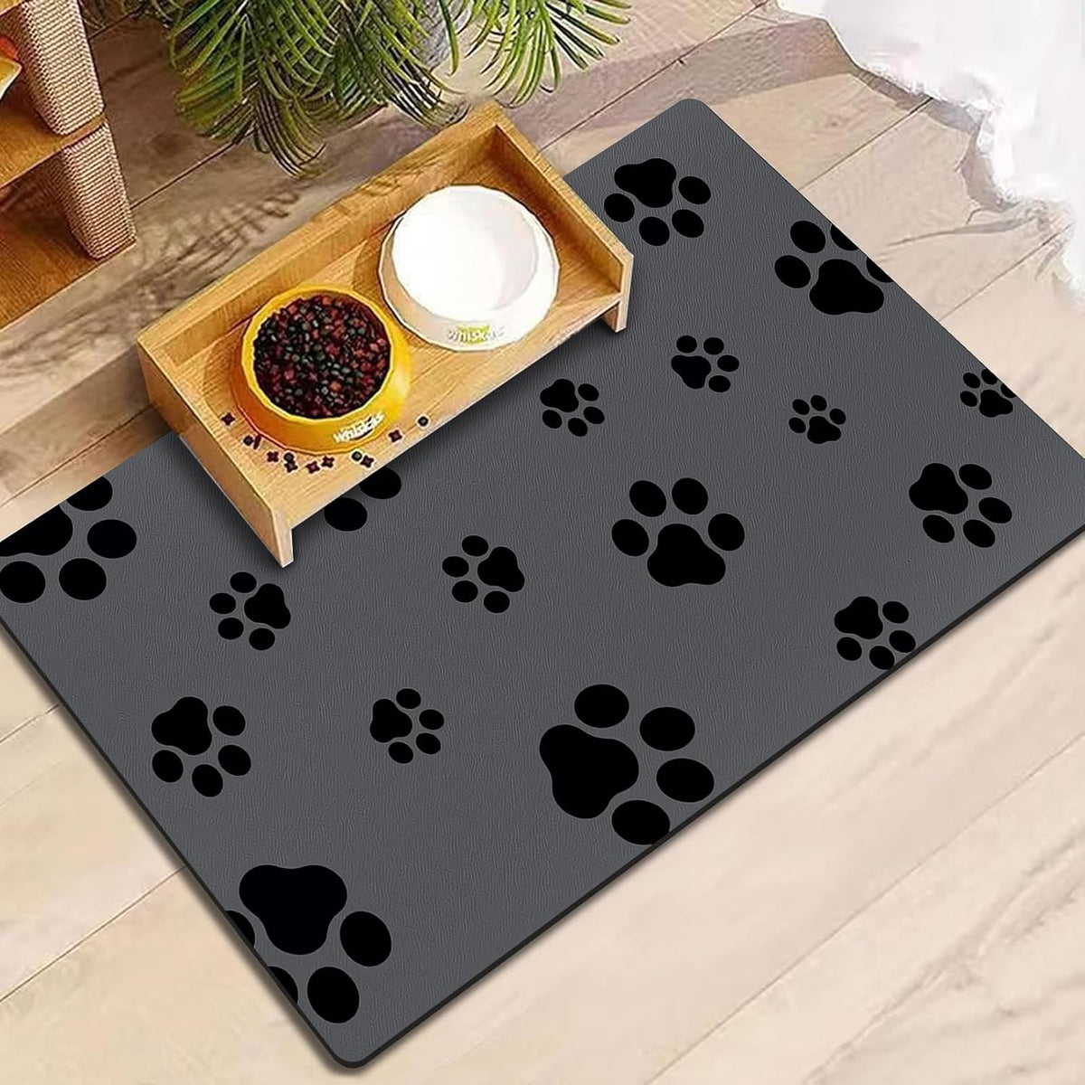 Blkjsgly 18x30 inch absorbent dog food mat dark grey front view