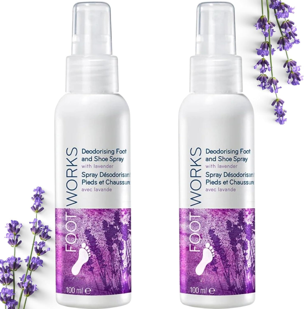 FitGenx Avon Foot Works Lavender Spray 2-piece set front view for odor control.