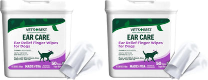 Stack of Vet's Best dog ear cleaning wipes packaging