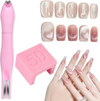 Cyuxing 3 In 1 Cat Eye Nail Magnet Tool front view of the pink magnetic pen