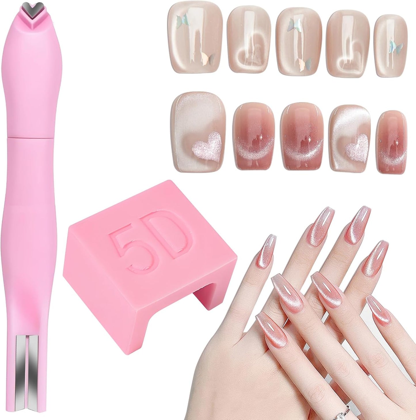Cyuxing 3 in 1 cat eye nail magnet tool front view in pink