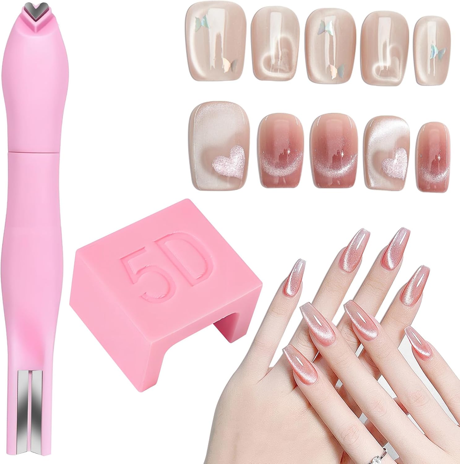 Cyuxing 3 in 1 cat eye nail magnet tool front view in pink