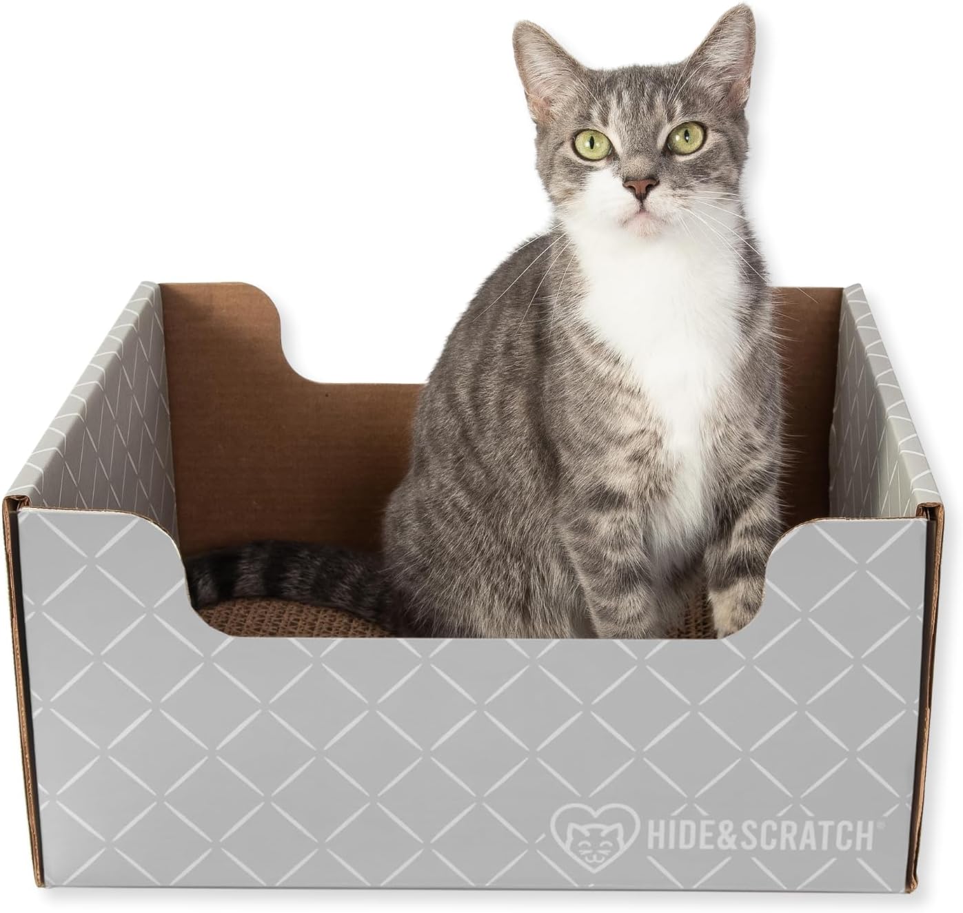Hide & Scratch Cardboard Cat Scratcher Box & Bed - Dark Grey Diamond (2 Pack) | Double-Sided Corrugated Pad for Indoor Cats | Refillable Scratching Board Toy for Play & Furniture Protection - Image 10