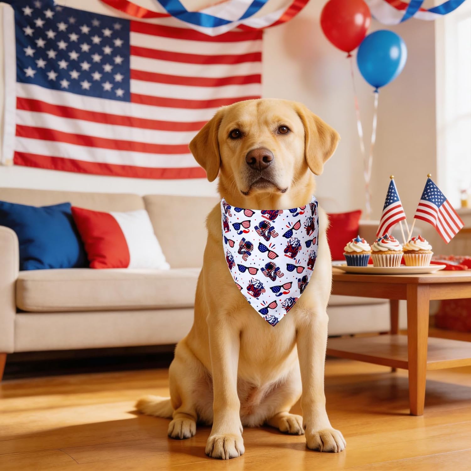 XL dog bandana showing reversible patriotic pattern
