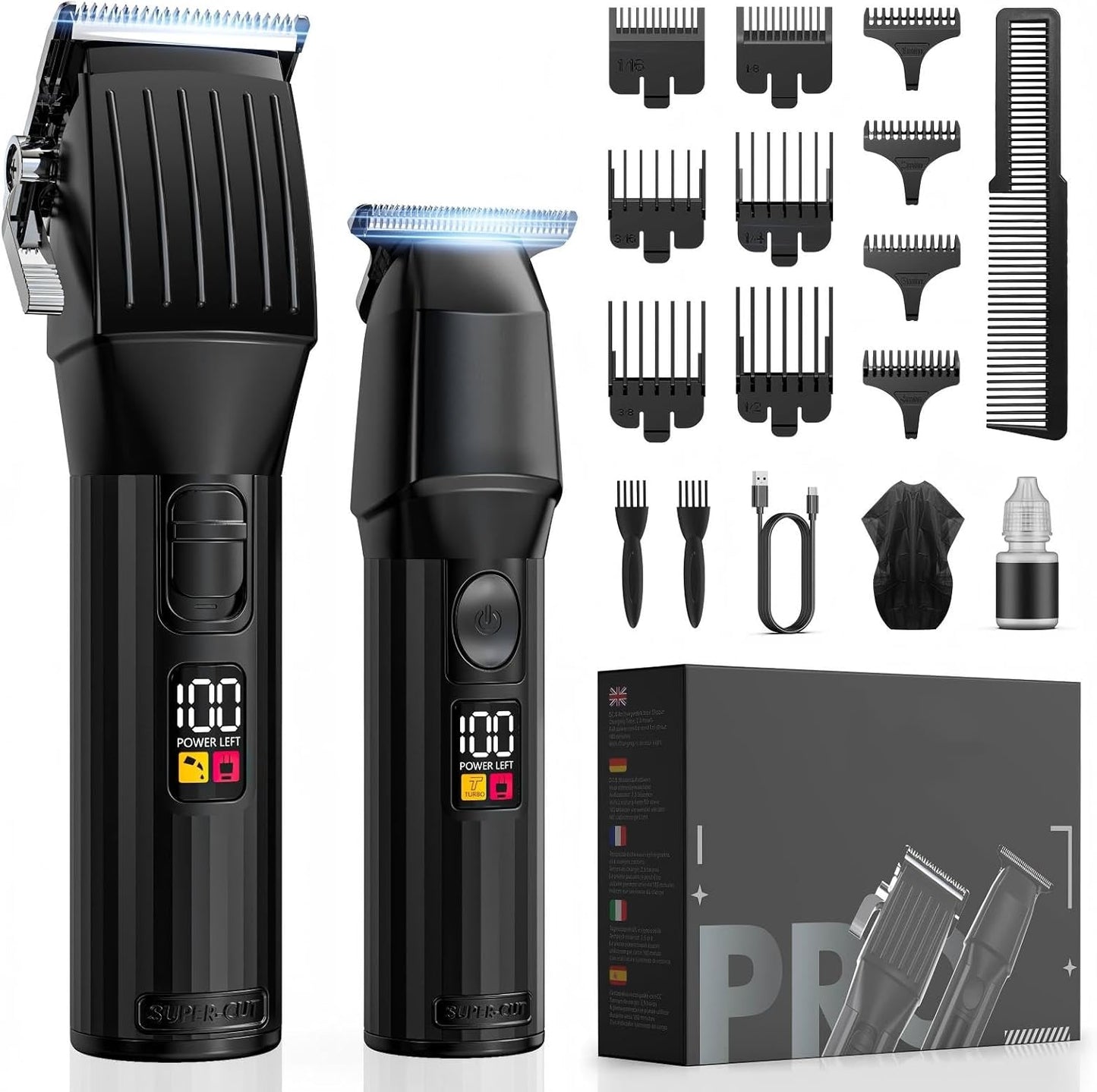 Solati Professional Cordless Hair Clippers kit with LED display front view