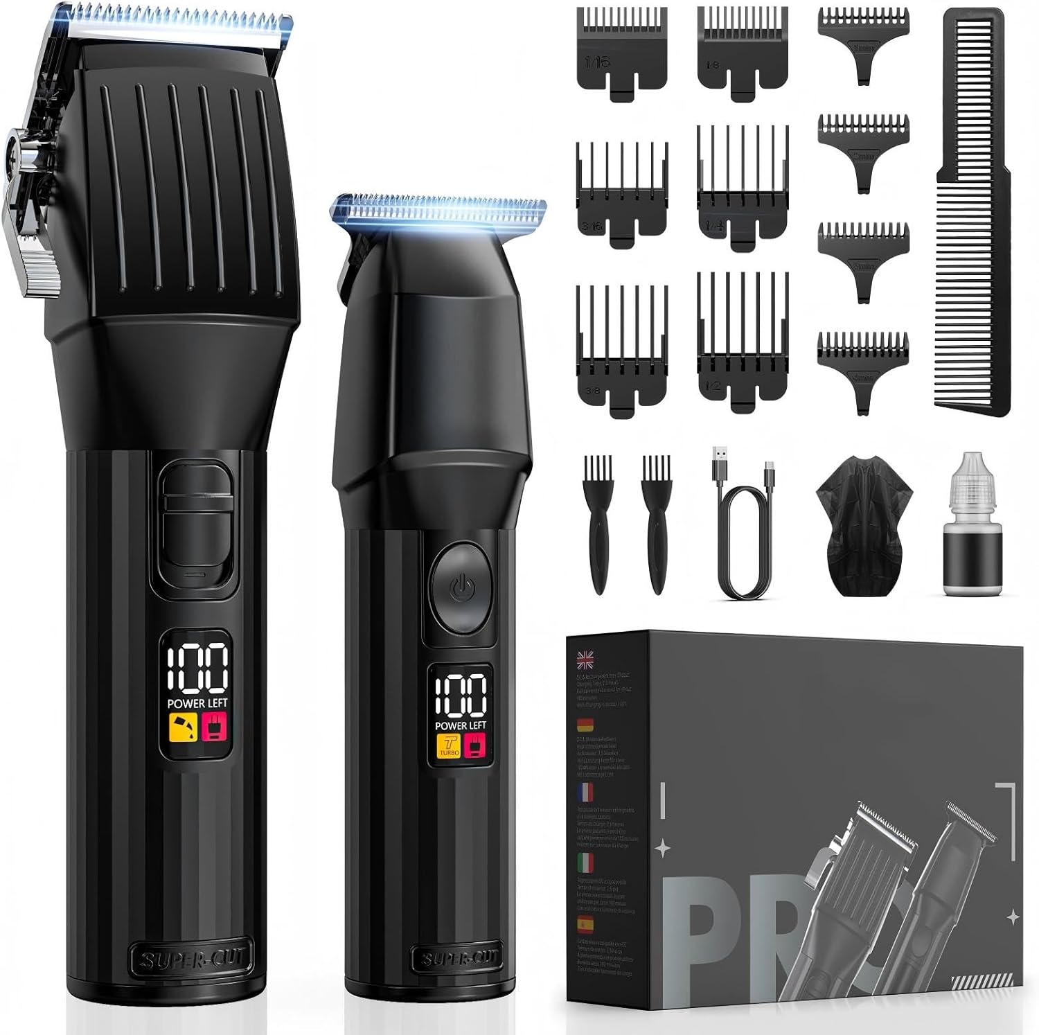 Solati Professional Cordless Hair Clippers kit with LED display front view