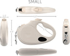 Human hand holding cream TUG retractable leash for comfort demonstration