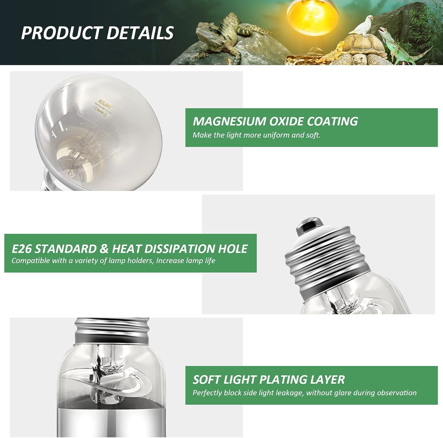 MIXJOY one hundred watt heat bulb installed in a ceramic dome fixture