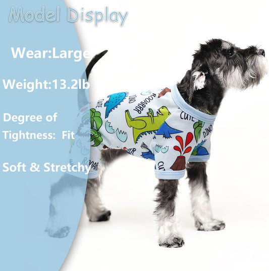 Side view of small dog wearing lightweight spring summer dog clothes for active pets.