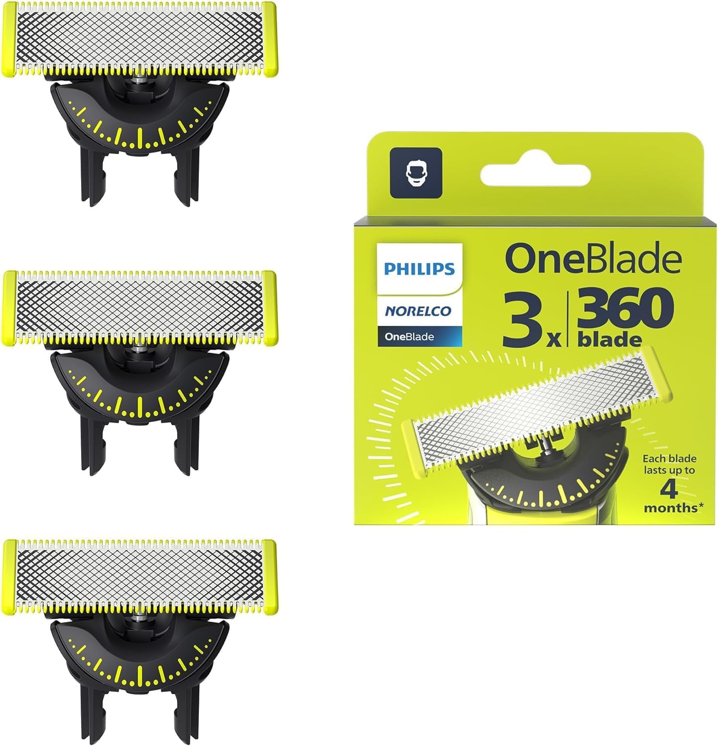 Philips OneBlade 360 Flex replacement blades 3 pack front view