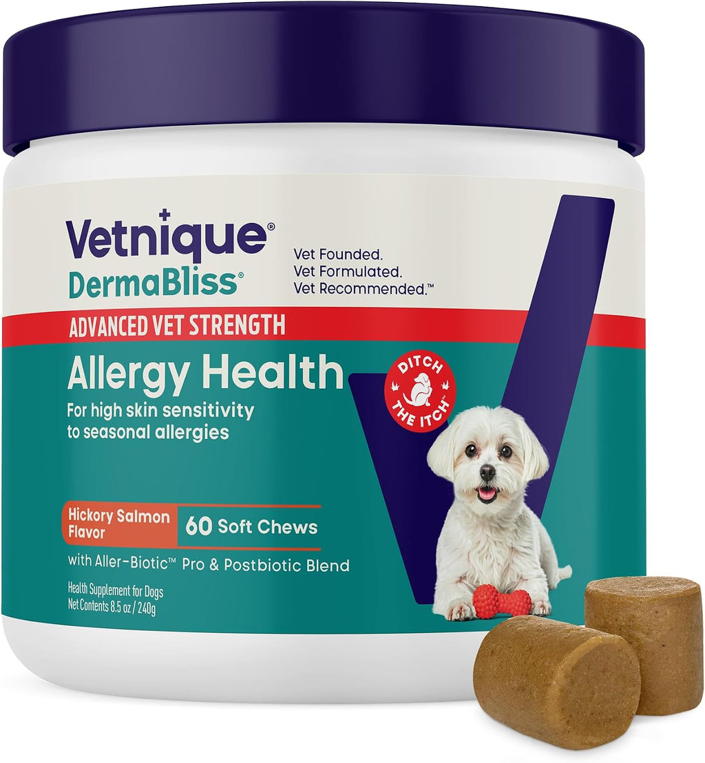 Vetnique DermaBliss Vet-Formulated Dog Allergy Chews for Seasonal Itch Relief, Skin, Coat & Gut Health, Omega 3 + Probiotic Anti-Itch Soft Chew Supplement for Dogs (60ct, Regular Strength Chews) - Image 13