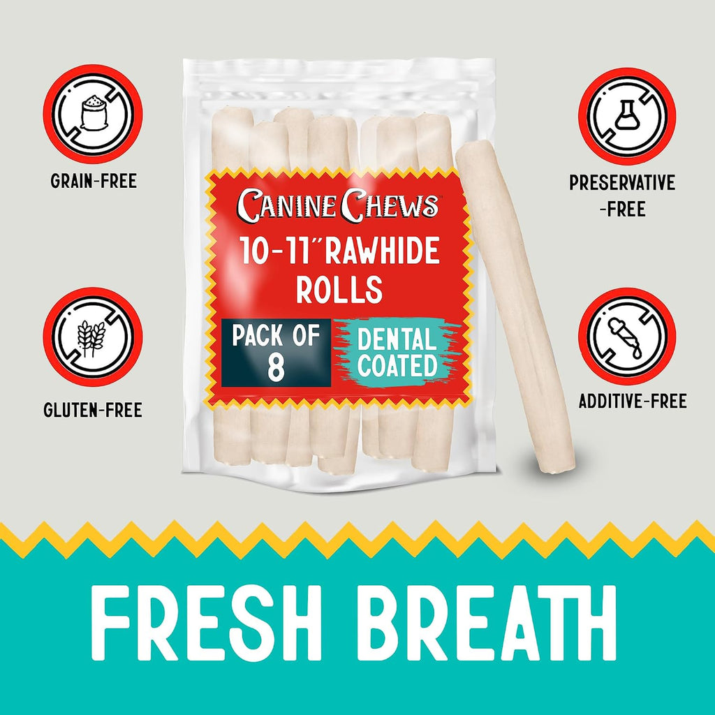 Canine Chews 10-11" Rawhide Bones for Large Dogs, Durable USA Beefhide Dog Rawhide Chews, Retriever Rolls 20 Pack (5 lbs) - Image 13