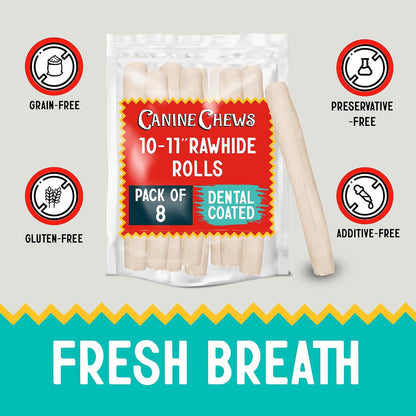 Canine Chews 10-11" Rawhide Bones for Large Dogs, Durable USA Beefhide Dog Rawhide Chews, Retriever Rolls 20 Pack (5 lbs) - Image 13