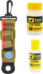 Close up of the Kingfisher Combo Holder displaying the dual compartments and attached metal carabiner clip.