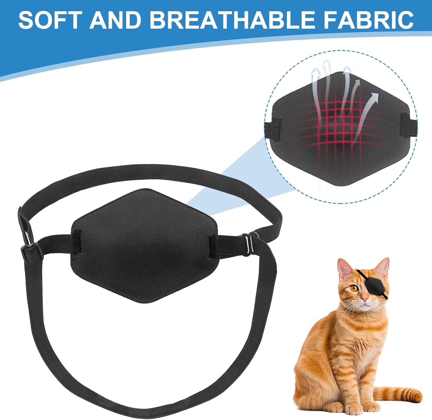 Side view of YeeBeny adjustable feline eye shield highlighting the comfortable elastic strap.