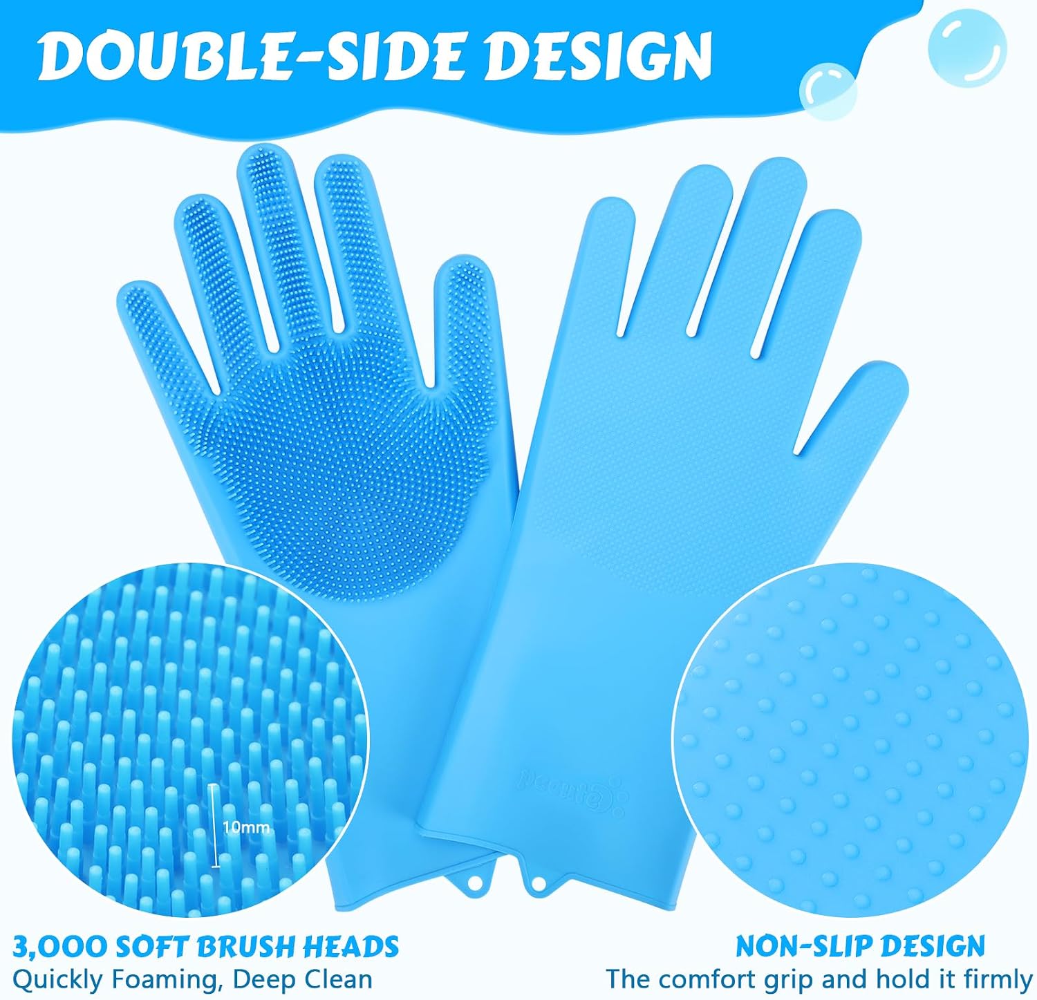 Person using Pecute blue silicone gloves to bathe a dog