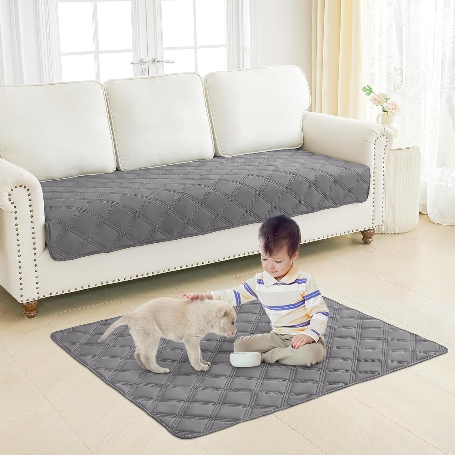 Smiry waterproof pet throw cover folded neatly demonstrating its soft lightweight design.
