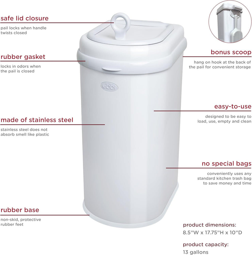 Ubbi pet waste pail showing rubber seal mechanism