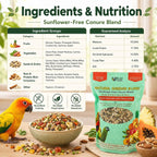 Birds LOVE conure bird seed mix lifestyle display