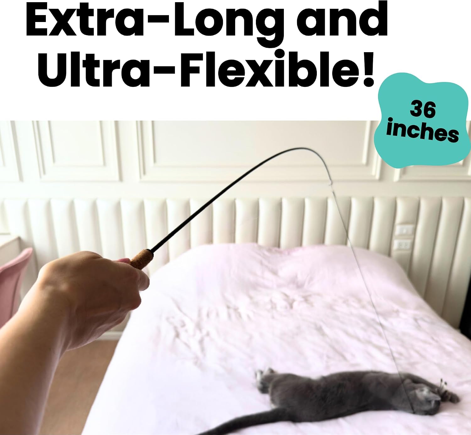 Repounce interactive pet wand toy displaying the interchangeable attachment loops and premium string.