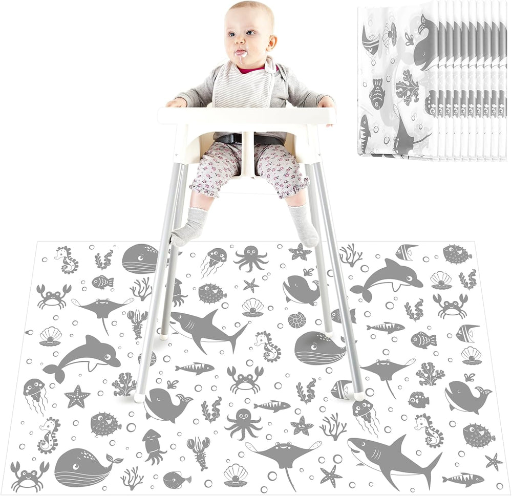 Drydiet disposable floor splat mat pack laid flat showing blue sea animal print.
