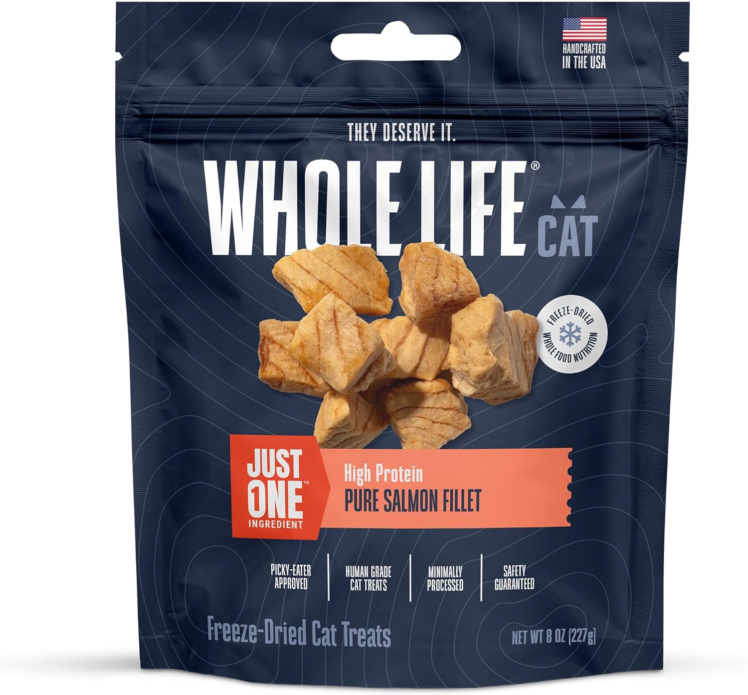 Whole Life Cat Just One Salmon Freeze Dried Cat Treats - Human Grade High Protein Food, Healthy Training Snacks, Freeze Dried Salmon Food Toppers, USA Made Natural Treats - 7.5 oz (Pack of 1) - Image 10