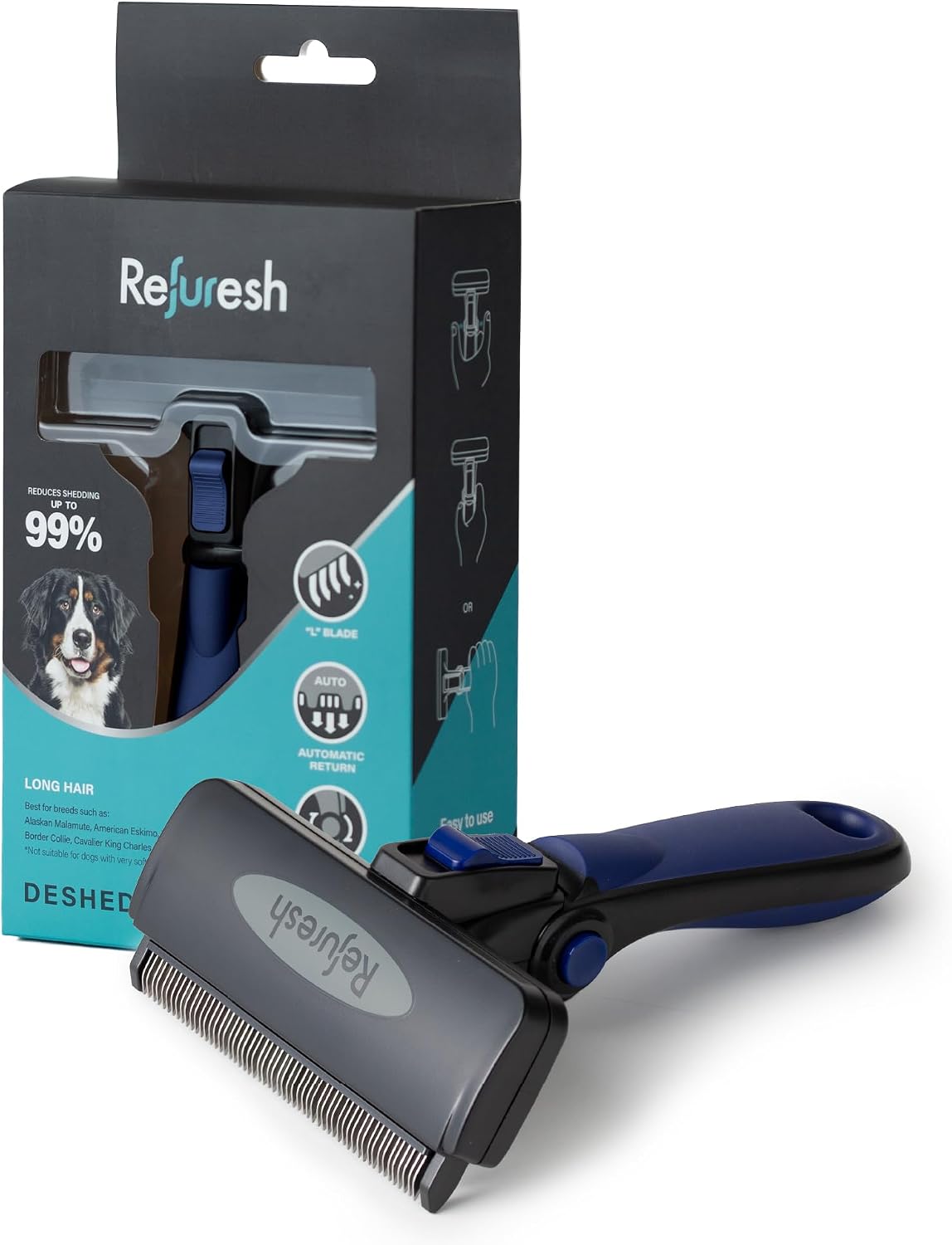 Deshedding Dog Brush for Long Hair (Medium,Blue) - Gentle Deshedding Tool for Dogs & Cats - Reduces Shedding, Without damaging Topcoat. Removes Loose Fur & Dead Undercoat. - Image 10