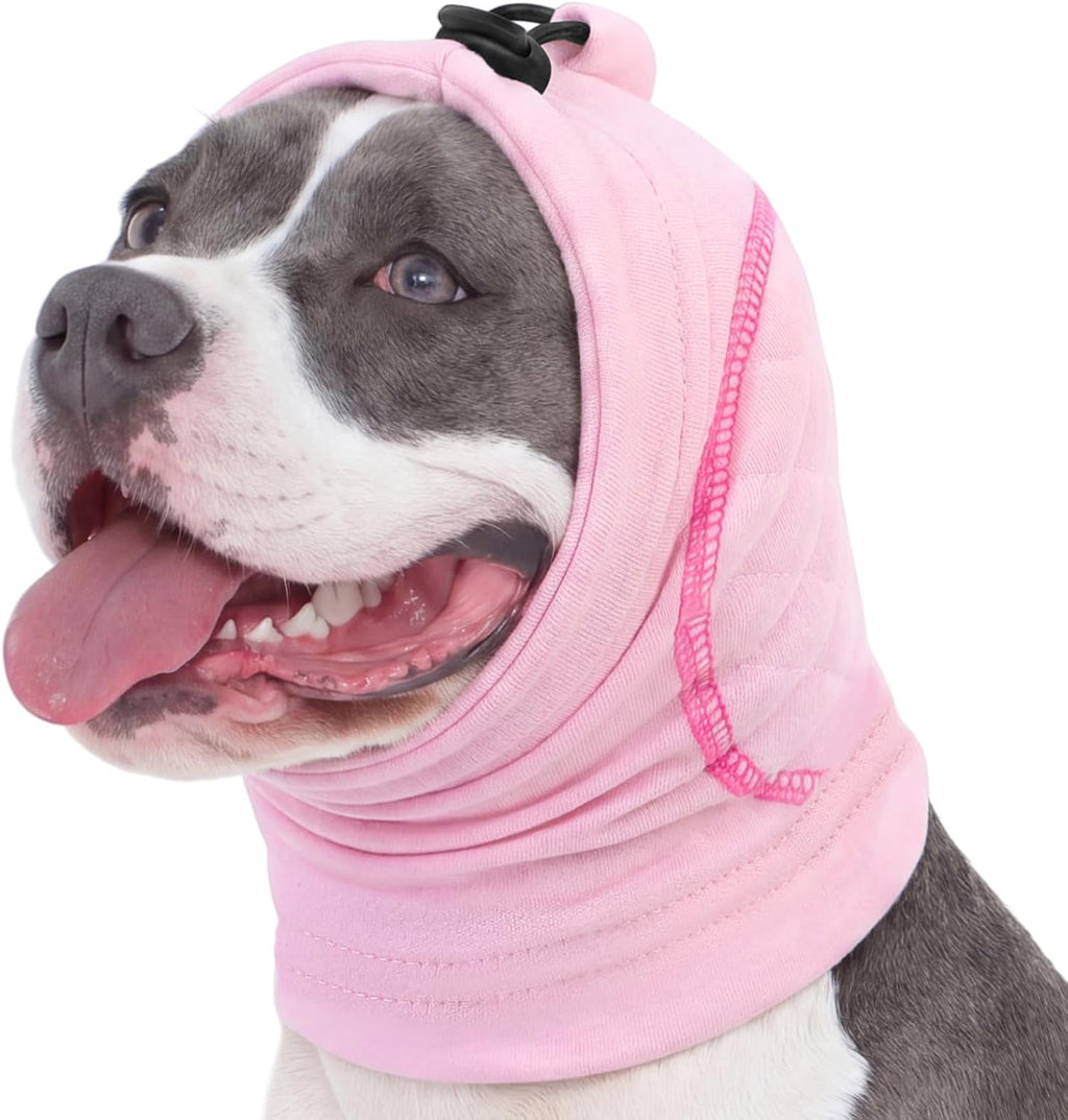 Sunfura no shake ear wraps for dogs front view pink medium calming hoodie