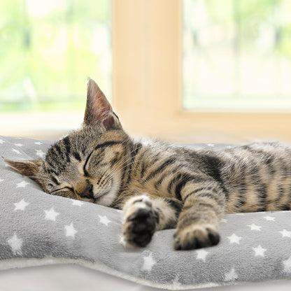 Close up of an indoor cat sleeping comfortably on the warm Tierecare fleece mat.